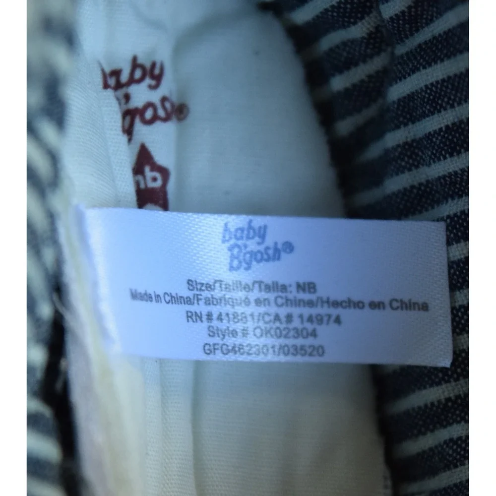Baby B'gosh Crib Shoes Kids NB Blue White Excellent Striped Hook Loop OK02304